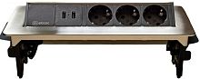 Розетка встраеваемая полуавтоматическая Mebax 47 3-м.+2xUSB 276х93мм серый металлик картинка